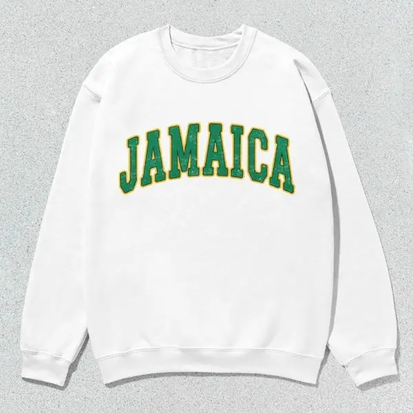 Men's Jamaica Collegiate Distressed Crewneck Sweatshirt - Unisex Casual Long Sleeve Tops, Green-Yellow