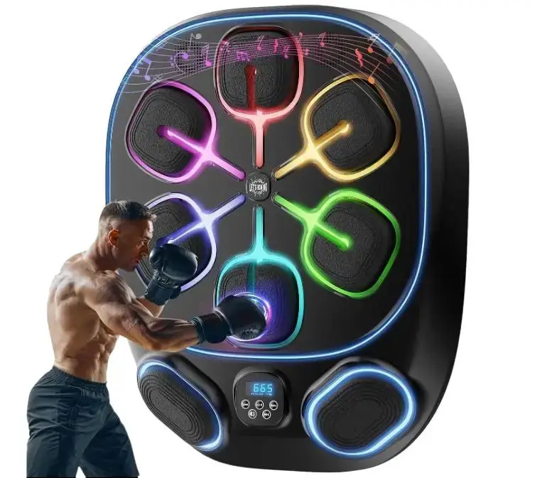 Smart Music Boxing Machine, Wall-Mounted Shock-Absorbing Equipment with Velcro and Left-Right Hook Design to Boost Endurance, Battery, Office, Adjustable, Home Workouts, Unisex, Left-Right Hooks, Shock-Absorbent, Music Sync, 10 Speed Levels, 30 Days, 9 Dy