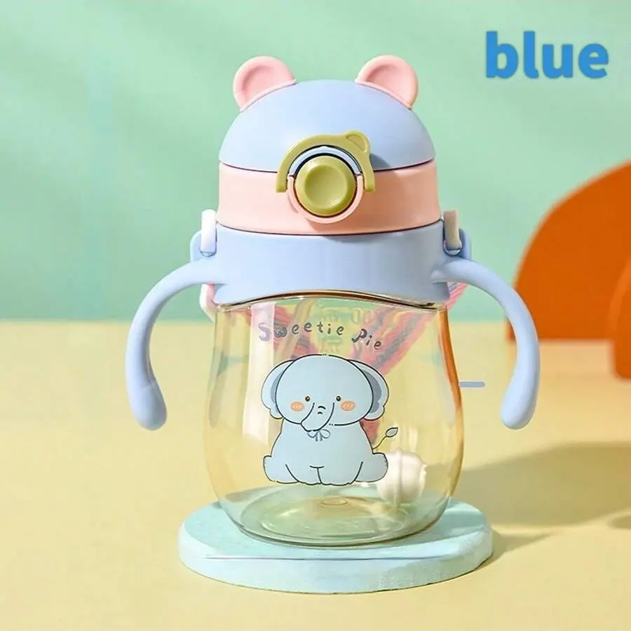 Cute Animal Replacement Cartoon Water Cup Milk Bottle with Shoulder Strap Handle, High Borosilicate Polypropylene Material, Learning Drinking Cup, Training Cup
