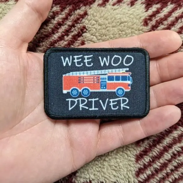 Wee woo driver fire engine firefighter EMT driver funny 2"x3" removable morale patch with hook and loop backing