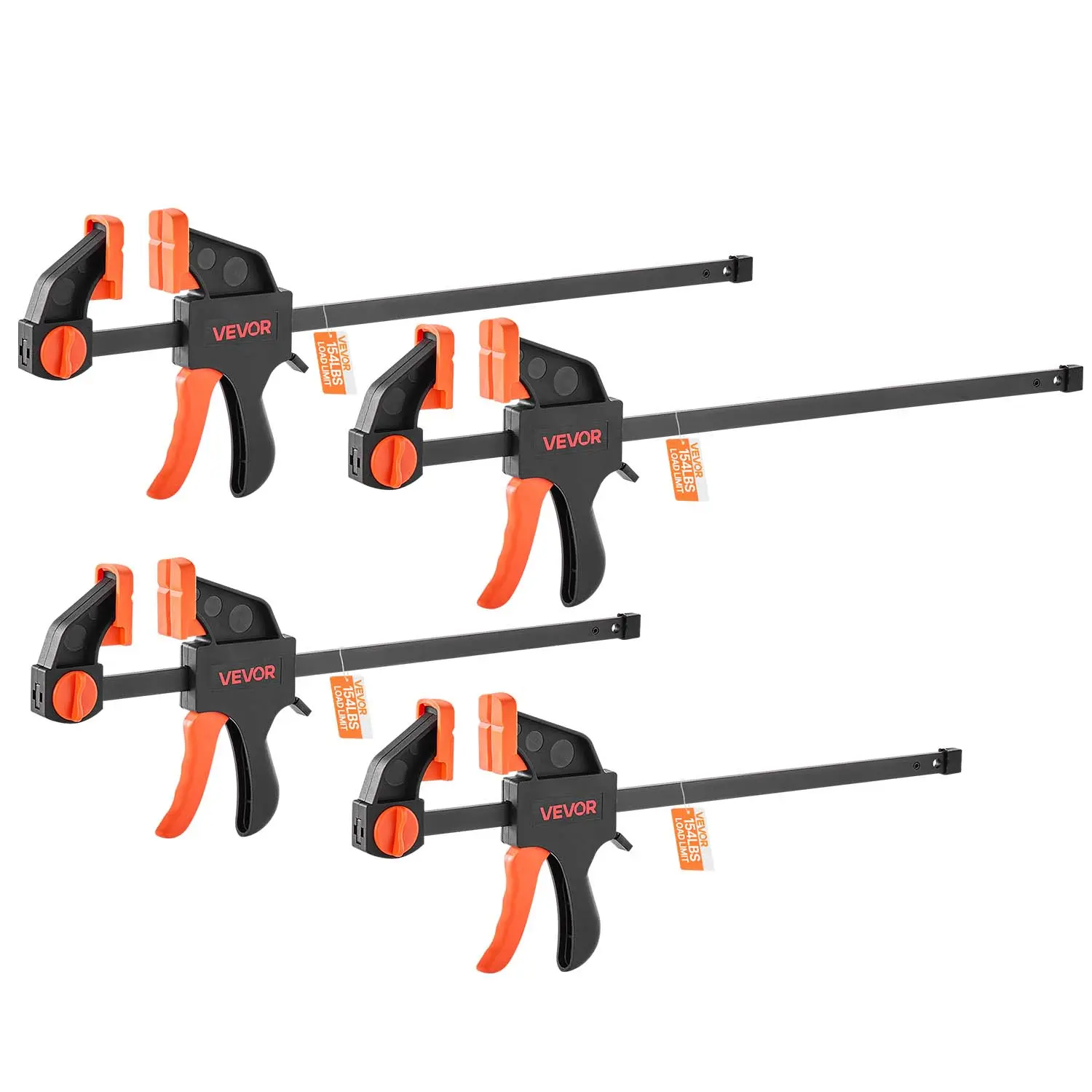 【summerfinds】VEVOR Bar Clamps for Woodworking, 2-Pack 12 inch and 2-Pack 6 inch, One-Handed Clamp/Spreader, Quick-Grip F-Clamp with 154 lbs Load Limit, Premium Plastic and Steel, for Woodworking Metal working