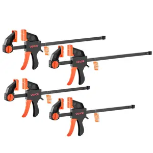 VEVOR Bar Clamps for Woodworking, 2-Pack 12 inch and 2-Pack 6 inch, One-Handed Clamp/Spreader, Quick-Grip F-Clamp with 154 lbs Load Limit, Premium Plastic and Steel, for Woodworking Metal working