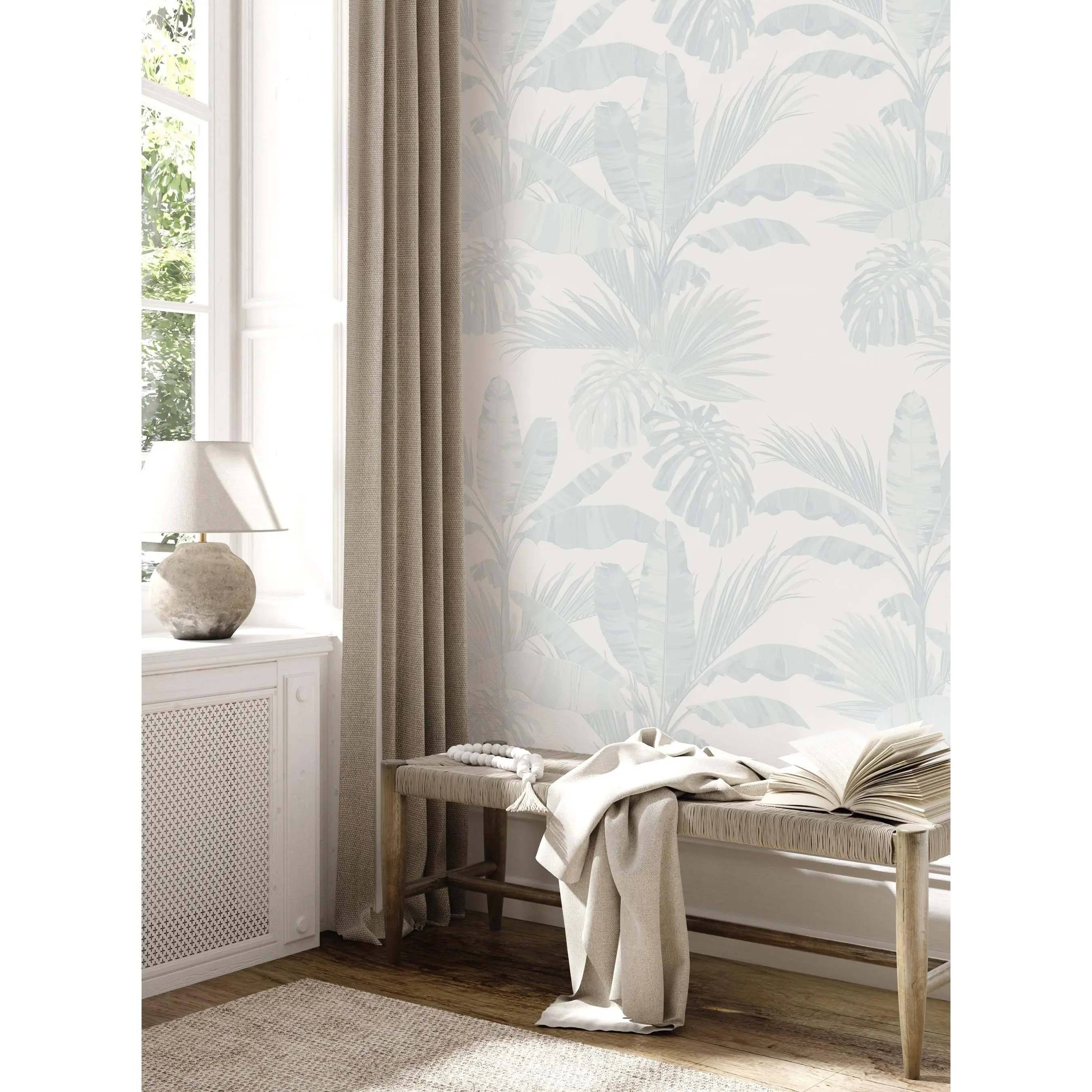 Oceanside Palm Leaves Peel-and-Stick Mural, Renter-Friendly Adhesive Wall Panel Wallpaper, Tropical 48"w Home Improvement Decor