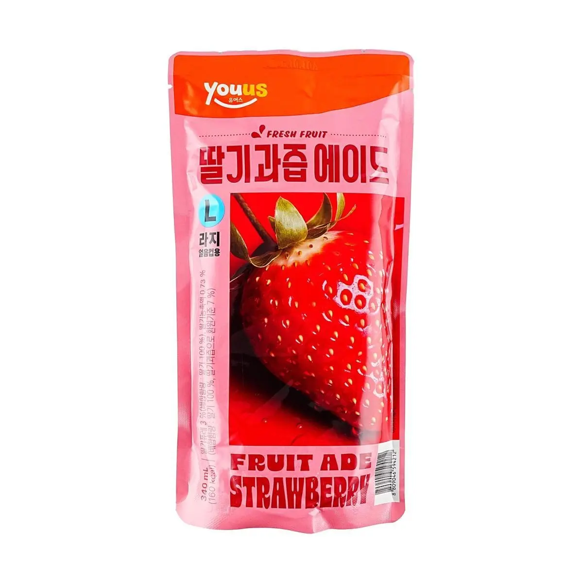 YOU US Korean Strawberry Juice Soda Drink 340ml - Refreshing Summer Ice Beverage, GS25 Convenience Store Favorite