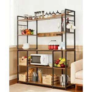 Garvee Large Kitchen Bakers Rack with Power Outlet , 55"X66" Coffee Bar Cabinet , 4-Tier Storage Shelf , s-Hooks,  Microwave Stand with Shelves for Spices, Pots, Appliances