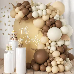 Boho Brown White Nude Balloon Garland Arch Kit, 155Pcs Dark Brown White Sand Neutral Latex Balloons for Woodland Teddy Bear Baby Shower Wedding Birthday Party Decorations
