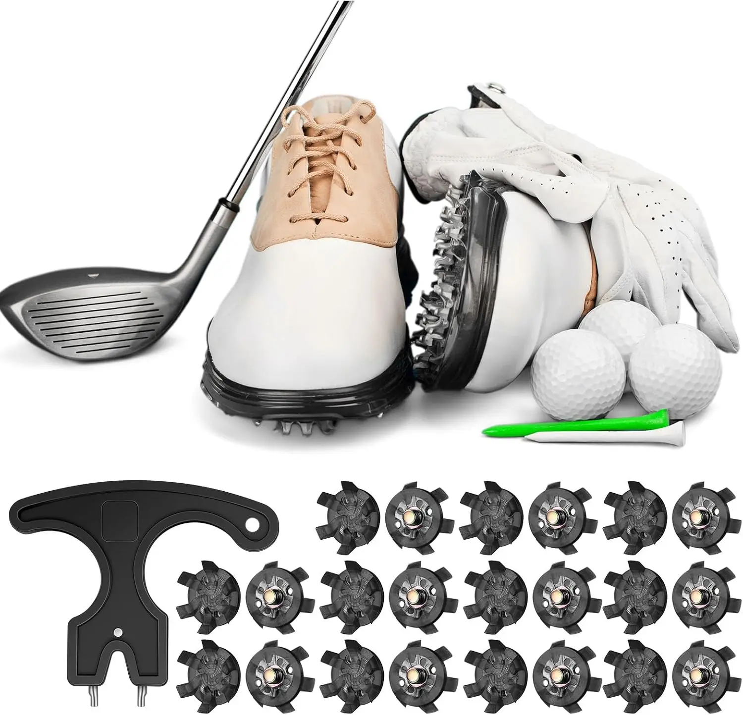 51 Pcs Golf Shoe Spikes Replacements Set,Including 50 Golf Shoe Cleats with 1 Black Golf Cleats Spanner,6 mm Metal Thread Screw,Golf Cleats Replacement for Cricket Shoe