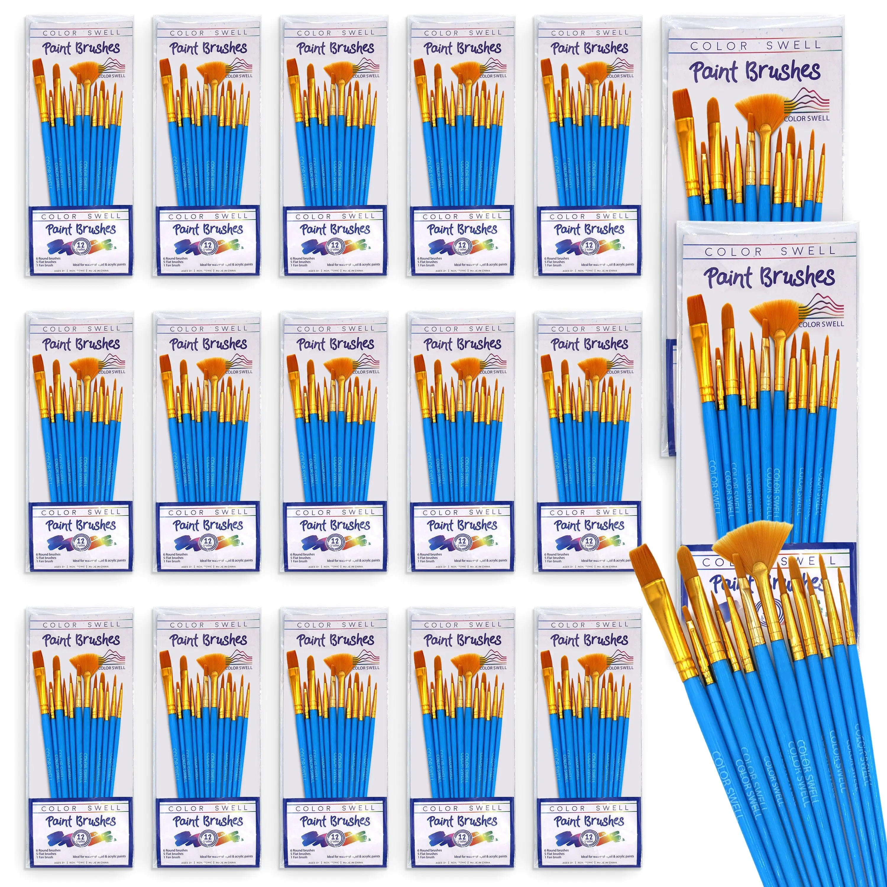 Color Swell Bulk Paint Brushes - 18 Packs of 12 per Pack (216 Total) , Excellent Gifts  for Birthday, Halloween, Christmas Gift.
