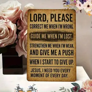 8x12 Inch Vintage Religious Metal Tin Sign – "Lord, Please" Inspirational Quote Wall Art |   2D Flat Rustic Design for Living Room, Prayer Room, or Office |   Faith-Based Home Decor & Spiritual Gift Idea
