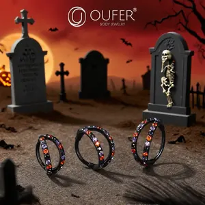 Oufer 20G Halloween Theme CZ Nostril Nose Piercing Ring Hinged Segment Clikcer 316L Stainless Steel Spooky Aesthetic Jewelry for Cartilage or Ear Piercings