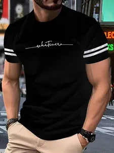 Men's Fashion Casual T-Shirt, Lightweight Polyester, Round Neck Short Sleeve, All-Season Comfort, Daily Wear