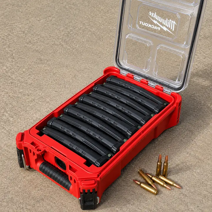 3D Printed Impact-Resistant Polymer Storage Tray Insert (Milwaukee Packout 48-22-8435 Fit), 2-Piece AR-15 Mag. Organizer, 10-Mag Capacity, Magazine Holder File Sorters & Storage, Organized On-The-Go, All Seasons Office Filing (Insert Only)