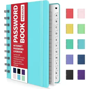 Password Book with Individual Alphabetical Tabs, 4"x5.5" Small Notebook, Spiral Keeper, Internet Address Organizer,Logbook for Home Office, Sky Blue