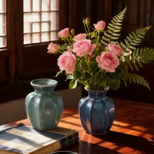 Ceramic Octagonal Small Vase, Gemstone Colored Decorative Vase for Studio Tabletops, Flower Vases, Tea Rooms, Bookshelves