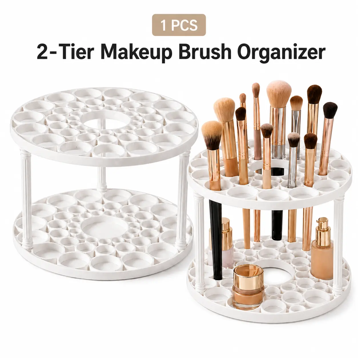 Large Capacity Makeup & Desk Organizer Caddy | Multi-Compartment Aesthetic Vanity Storage with Makeup Brush & Pen Holders, Space-Saving Desktop Organizer for Desk Reset, Dorm Room, Home Office & Clutter-Free Decor