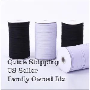 200 Yard NO MELT-1/4” Flat Braided Elastic, USA Seller, 6mm Black White Stretch Elastic, 1/4” Elastic Face Masks, Knit Elastic, Quick Ship