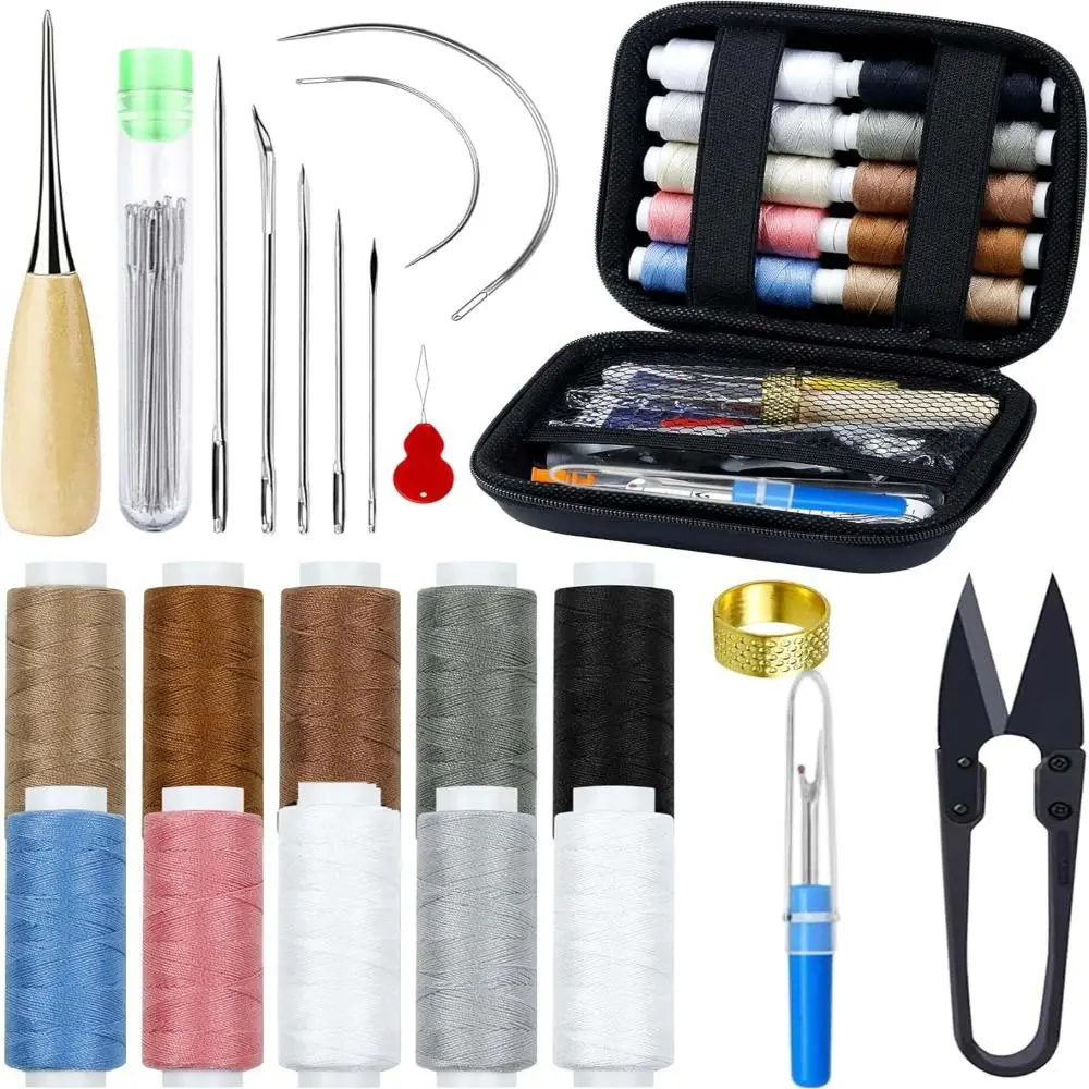 47 Pcs Upholstery Repair Sewing Kit:Including Sewing Awl,Seam Ripper,Leather Hand Sewing Stitching Needles,Sewing Thread For Car,Backpack,Shoe,Craft,Halloween Christmas Party Gifts,DIY Hand Tools Kits