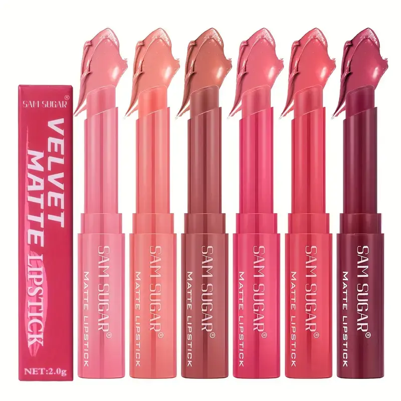 SAM SUGAR 6-Piece Matte Velvet Crayon Lipstick Makeup Gift Set - Waterproof, Long-Lasting, Easy to Apply, High-End Exclusive Mother’s Day Cosmetic Gift, Mother's Day Gifts