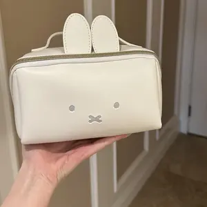 Kawaii Miffy PU Leather Waterproof Zipper Pen Bag Simple Portable Student Stationery Makeup Lipstick Storage Bag Christmas Gift