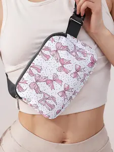 Women's Cute Bow Pattern Fanny Pack, Belt Bag, Waist Bag, Fashionable Large Capacity Travel Bag, Casual Versatile Zipper Fanny Pack for Daily Used, Zipper Bum Bag