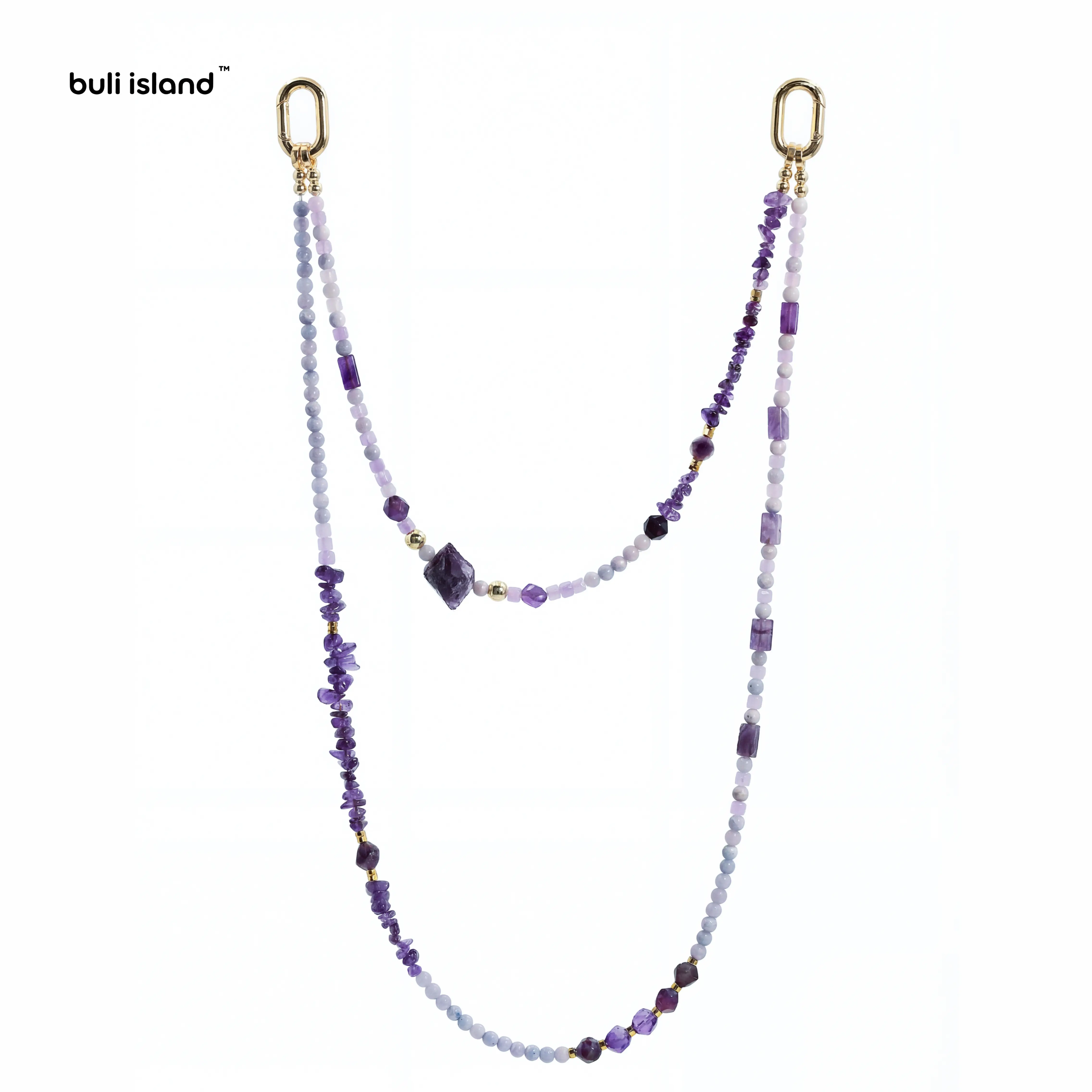 Buli Island Clear Amethyst Cell Phone Charm, 5-in-1 Multifunctional Necklace, Healing Stone Amulet, Cell Phone Lanyard, Crossbody Strap, Water Bottle Strap, Glasses Chain, Anti-Loss, Hands-Free, Music Festival Gift, Bohemian-Style Jewelry for Her
