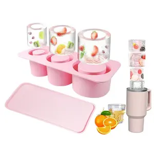 Reusable Silicone Ice Cube Molds, Three-Compartment Cup Shape with Lid, Perfect for Whiskey Cocktails Drinks Coffee Easy Release, Home Bar Accessories