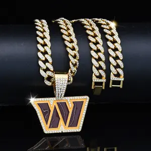 Fashion Fashion Letters W Rugby Necklace Accessories Men's Hip Hop Full Diamond Cuban Link Chain