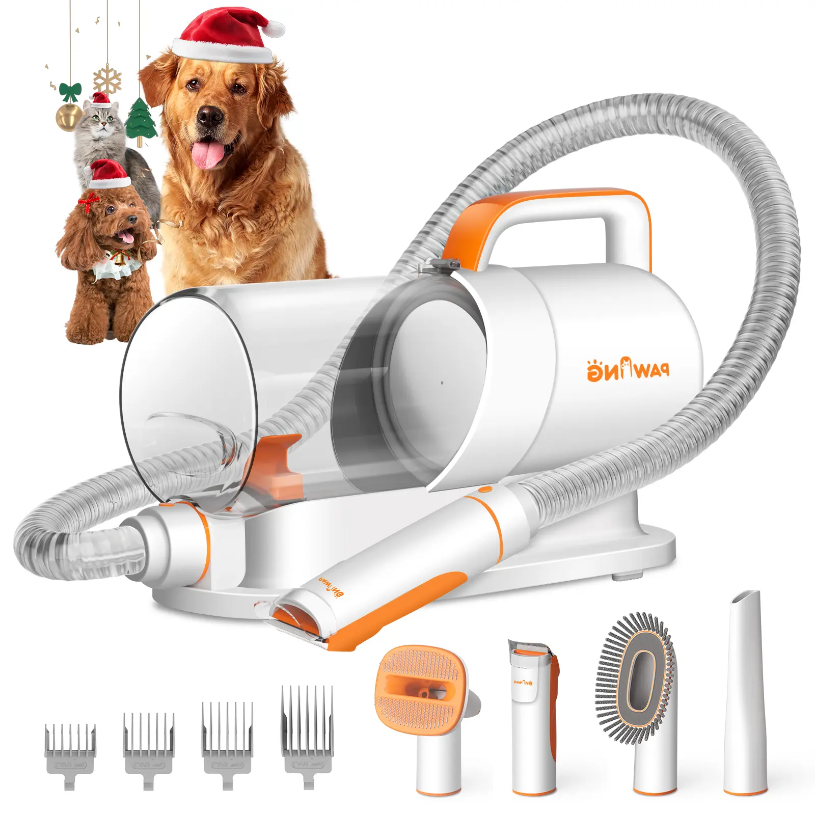 PAWING Pet Grooming Kit with Vacuum, All-in-1 Professional Deshedding Tools for Dogs & Cats - Low Noise Dogs Vacuum Cleaner with 2L Large Capacity Dust Cup for Shedding Pet Hair