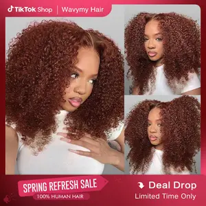 Wavymy Pre-Cut Lace Wig Put On and Go Wigs Reddish Brown Kinky Curly 6x4 Lace Closure Wig Wear Go Glueless Beginner Wig Hair Fit