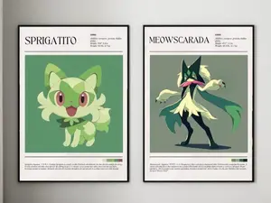 Sprigatito Meowscarada Poster, Gaming-Inspired Anime Wall Art, Living Room and Kitchen Print Decor