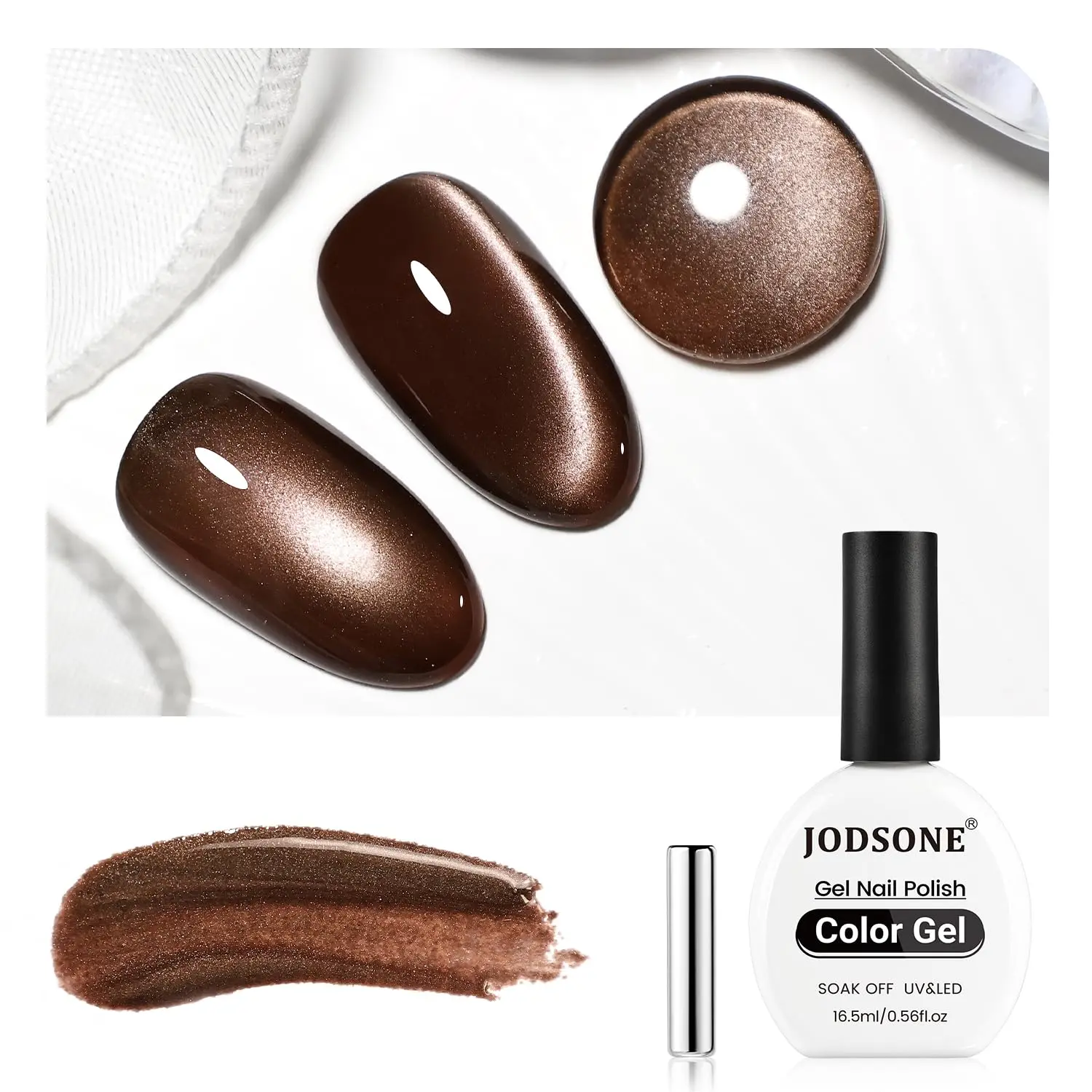 JODSONE 16.5ml Dark Brown Glitter Cat Eye Gel Nail Polish - Magnetic, Reflective, Translucent, UV-Curing Cosmetic for Nail Art, Beginners & Women with Scent & Radiance, Salon Gift
