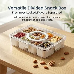 Premium Divided Snack Box With Sealed Lid And Handle, Leak Proof Multi Grid Fresh Keeping Storage Box, Suitable For Storing Fruits, Nuts, Condiments And All Kinds Of Snacks, Ideal For Picnic, Travel, Office, Home And Outdoor Activities, Can Hold Fresh Foo