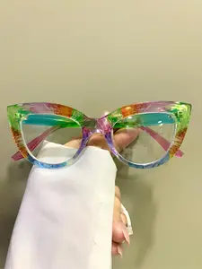 Colorful Frame Cat Eye Glasses Unisex, Street Style PC Frame, All Seasons Fashion Accessory for Men and Women, Stylish Eyeglass, Fashionable Frames Glasses, Fashion Eyewear