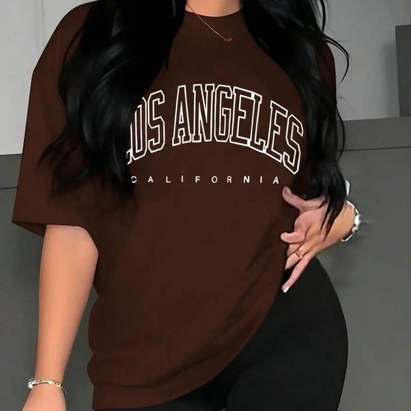 Women's Loose Fit Casual Streetwear Short Sleeve T-Shirt Tee Top Casual Comfy Clothes Boho with Los Angeles Letter Print, Soft Breathable Fabric for Boho Casual Summer Fashion, Perfect Everyday Wear Womenswear