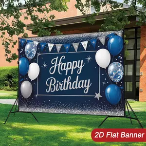 2D plane, 1 large blue and white balloon star-colored ribbon birthday backdrop, suitable for all seasons - polyester fiber party wall decoration, suitable for indoor and outdoor birthday parties. wwx