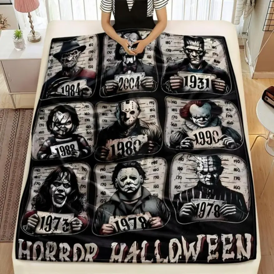 Horror Icons Flannel Fleece Blanket - Soft Funny Cozy Chic Lightweight Machine Washable Throw, All-Season Comfy Plush for Sofa Bedroom, Halloween Birthday Gift for Movie Fans, Cozy Chic Blanket, Flannel Fleece Blankets