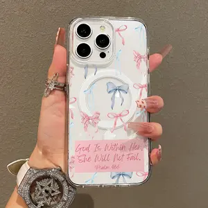 Magnetic Soft TPU Protective Smartphone Case - MagSafe-Compatible Handheld Device Cover with Bow Label Text, Stylish Design, Waterproof Camera Protection, Lightweight Anti-Scratch Accessory for iPhone 11/12/13/14/15/16 Pro Max