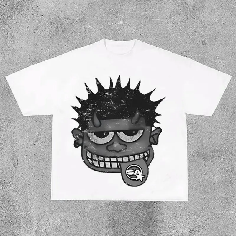 Monster Graphic Cropped T-Shirt for Edgy Streetwear Style, Unisex Cotton Crewneck Top for Daily Outfits and Viral Aesthetic Fashion Looks jp01