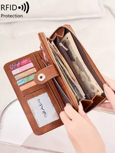 Women's Vintage Long Wallet, Fashion Multi-Card Slot Card Holder, RFID Blocking Zipper Wallet, Ideal Gift, Valentine's Day Present