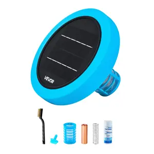 【FathersDayGift】VEVOR Solar Pool Ionizer, Round Copper Pool Ionizer Up to 35000 Gal, Floating Automatic Water Cleaner and Purifier, Chlorine Free Water, with Copper Anode, Spring, Brush and Filter for Pools & Spas