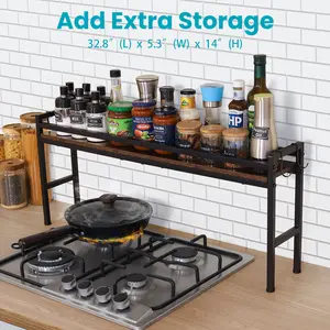 Spice Rack Shelf for Kitchen Stove，Stove Top Shelf with 4 hooks Extra Storage Countertop, Seasoning Organizer ,Kitchen Organizers and Storage