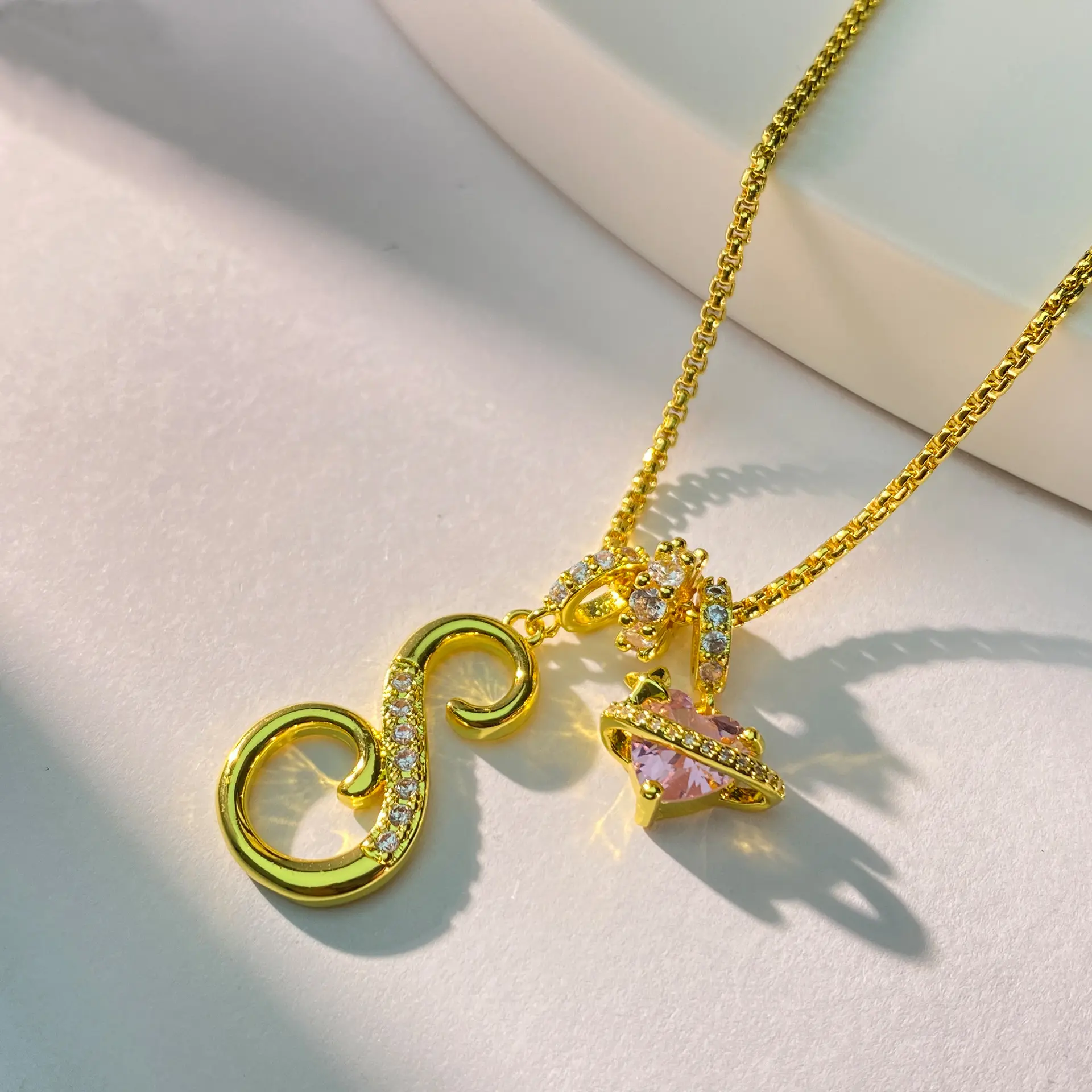 Gold 3-Layering Initial A-Z Letter Pendant Necklaces for Women Snake Chain Choker Pink Heart Zircon Adjustable Length Necklace Jewelry For Blackfriday Christmas gifts for women  christmas gifts for gf mom  girl tiktokshopblack valentines gifts for gf