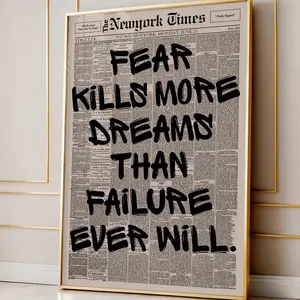 Retro Newspaper Poster - Motivational Wall Art, Artistic Typography Print, Uplifting "Fear More Dreams Than Failure" Quote, Graphic Decoration, Classic Unframed Posters for Home Decor