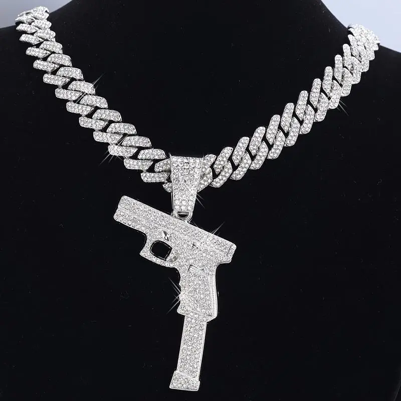 Machine Gun Funk Style Pendant & 15mm 16" 18" 20" 24" Iced Cuban Chain Hip Hop Necklace Jewelry Accessory Machine Gun Funk Style Pendant & 15mm 16" 18" 20" 24" Iced Cuban Chain Hip Hop Necklace Jewelry Accessory