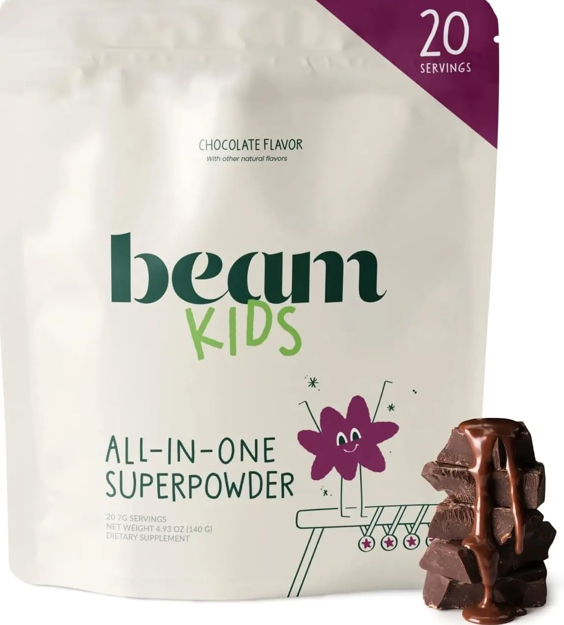 BEAM Kids Multivitamin Powder – Kids Vitamins with Greens, Probiotic & Prebiotic, Immune Support for Children & Toddlers, No Artificial Sweeteners, for Picky Eaters, 20 Servings, Chocolate Flavor
