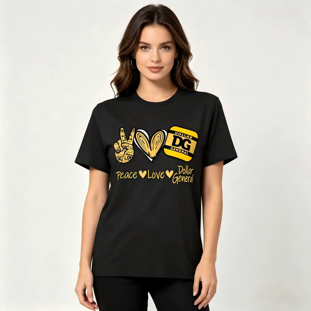 Cotton Short Sleeve Peace Love Dollar General DG Motivation Inspiration T-Shirt Birthday Gift Small For Men Women.