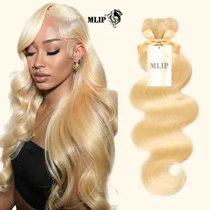 MLIP 15A Raw Indian Hair Extensions Body Wave 613 Blonde 100% Virgin Hair Bundles Curly Wavy Hairpieces for Styling and Comfort