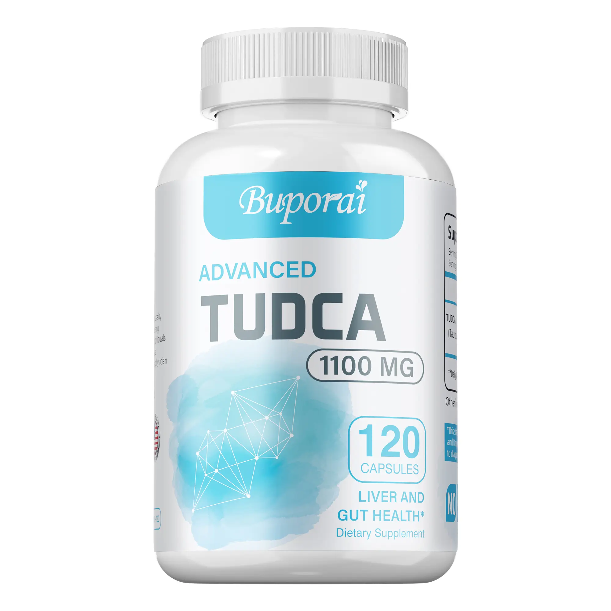 Buporai High Concentration TUDCA Liver Support Supplement for Adults - 120 Capsules, 1100 mg Gallbladder, Detox Dietary, Digestive Health Aid with Gut Support & Liver-Gut Benefits, Gallbladder Supplement