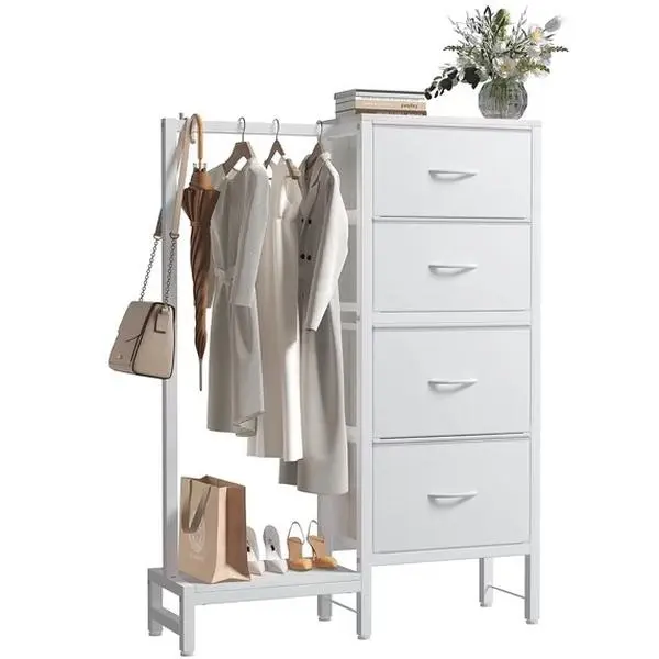 4-Drawer Fabric Chest with Hanging Rack - 44-in Tall Modern Reversible Frame Single Unit Bedroom Storage Tower (Rust Finish)