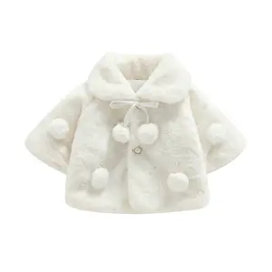 Newborn Infant Baby Girl Faux Fur Cape Coat Thick Jacket Cute Pom Pom Warm Winter Outwear